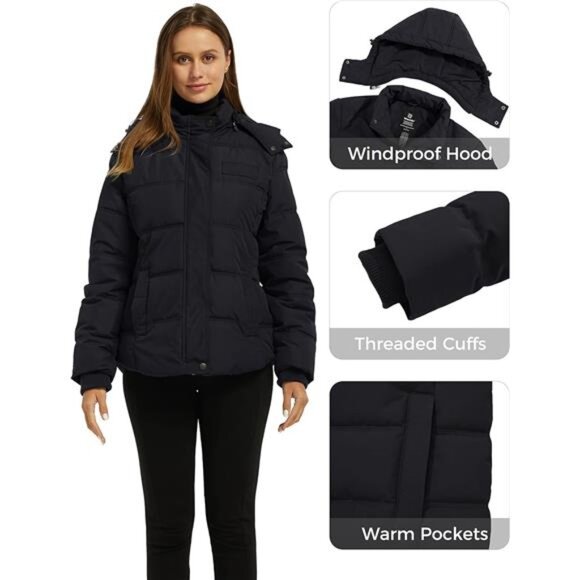 Women's Hooded Warm Winter Coat Quilted Thicken Puffer Jacket - Picture 6 of 7